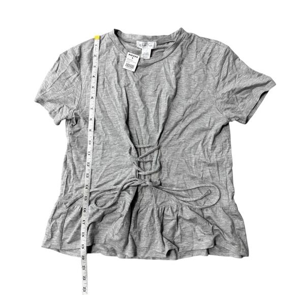 Tilly's White Fawn Short Sleeve Corset Front Top Heather Gray Womens Small New - Picture 5 of 6